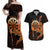 Aloha Hawaii Darts Couples Matching Off Shoulder Maxi Dress and Hawaiian Shirt Dart Board With Polynesian Shark - Gold