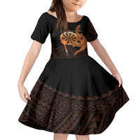 Aloha Hawaii Darts Family Matching Long Sleeve Bodycon Dress and Hawaiian Shirt Dart Board With Polynesian Shark - Gold LT14 Daughter's Dress Gold - Polynesian Pride