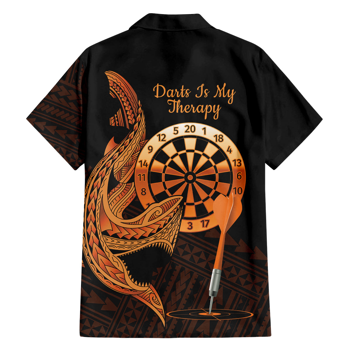 Aloha Hawaii Darts Family Matching Long Sleeve Bodycon Dress and Hawaiian Shirt Dart Board With Polynesian Shark - Gold LT14 - Polynesian Pride