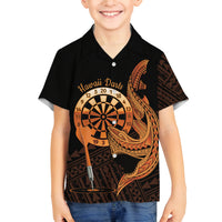 Aloha Hawaii Darts Family Matching Puletasi and Hawaiian Shirt Dart Board With Polynesian Shark - Gold LT14 Son's Shirt Gold - Polynesian Pride