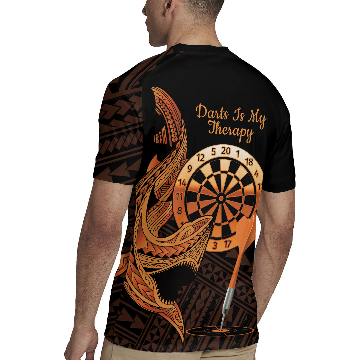 Aloha Hawaii Darts Rugby Jersey Dart Board With Polynesian Shark - Gold