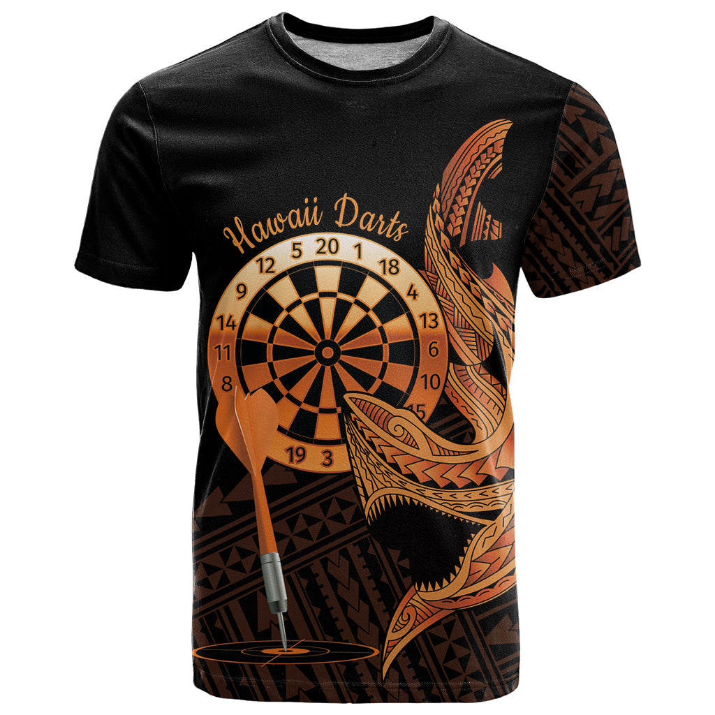 Aloha Hawaii Darts T Shirt Dart Board With Polynesian Shark - Gold