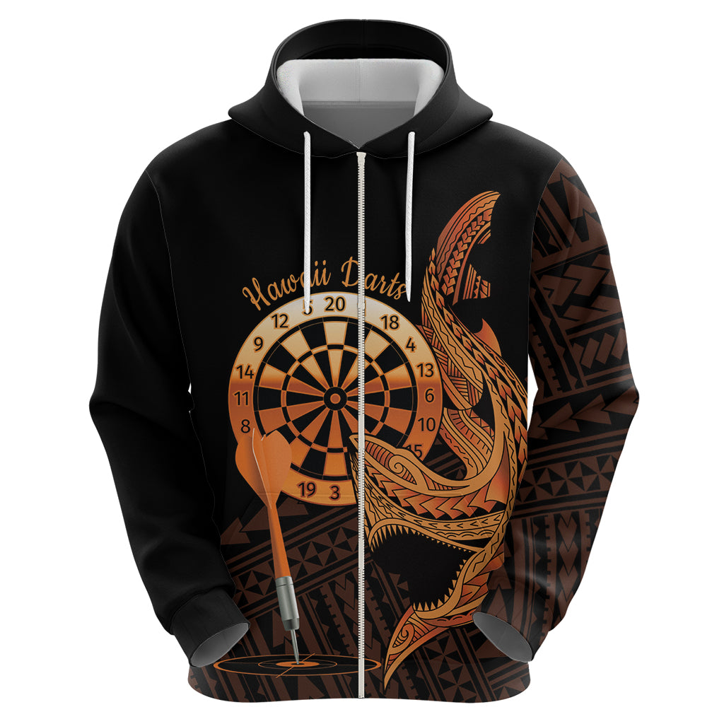 Aloha Hawaii Darts Zip Hoodie Dart Board With Polynesian Shark - Gold