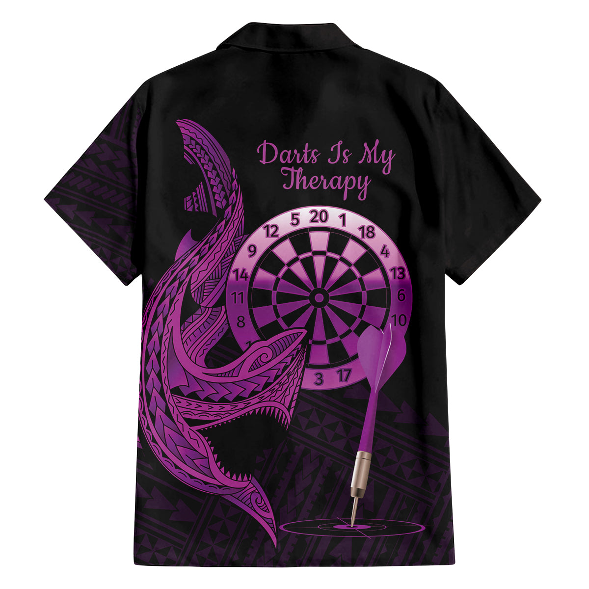 Aloha Hawaii Darts Family Matching Long Sleeve Bodycon Dress and Hawaiian Shirt Dart Board With Polynesian Shark - Purple LT14 - Polynesian Pride