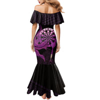 Aloha Hawaii Darts Family Matching Mermaid Dress and Hawaiian Shirt Dart Board With Polynesian Shark - Purple LT14 - Polynesian Pride