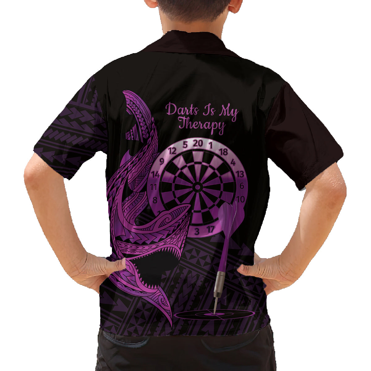 Aloha Hawaii Darts Family Matching Puletasi and Hawaiian Shirt Dart Board With Polynesian Shark - Purple LT14 - Polynesian Pride