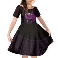 Aloha Hawaii Darts Family Matching Short Sleeve Bodycon Dress and Hawaiian Shirt Dart Board With Polynesian Shark - Purple LT14 Daughter's Dress Purple - Polynesian Pride