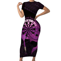 Aloha Hawaii Darts Family Matching Short Sleeve Bodycon Dress and Hawaiian Shirt Dart Board With Polynesian Shark - Purple LT14 Mom's Dress Purple - Polynesian Pride