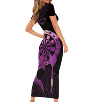 Aloha Hawaii Darts Family Matching Short Sleeve Bodycon Dress and Hawaiian Shirt Dart Board With Polynesian Shark - Purple LT14 - Polynesian Pride