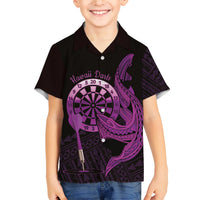 Aloha Hawaii Darts Family Matching Short Sleeve Bodycon Dress and Hawaiian Shirt Dart Board With Polynesian Shark - Purple LT14 Son's Shirt Purple - Polynesian Pride