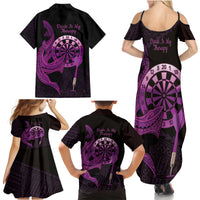 Aloha Hawaii Darts Family Matching Summer Maxi Dress and Hawaiian Shirt Dart Board With Polynesian Shark - Purple