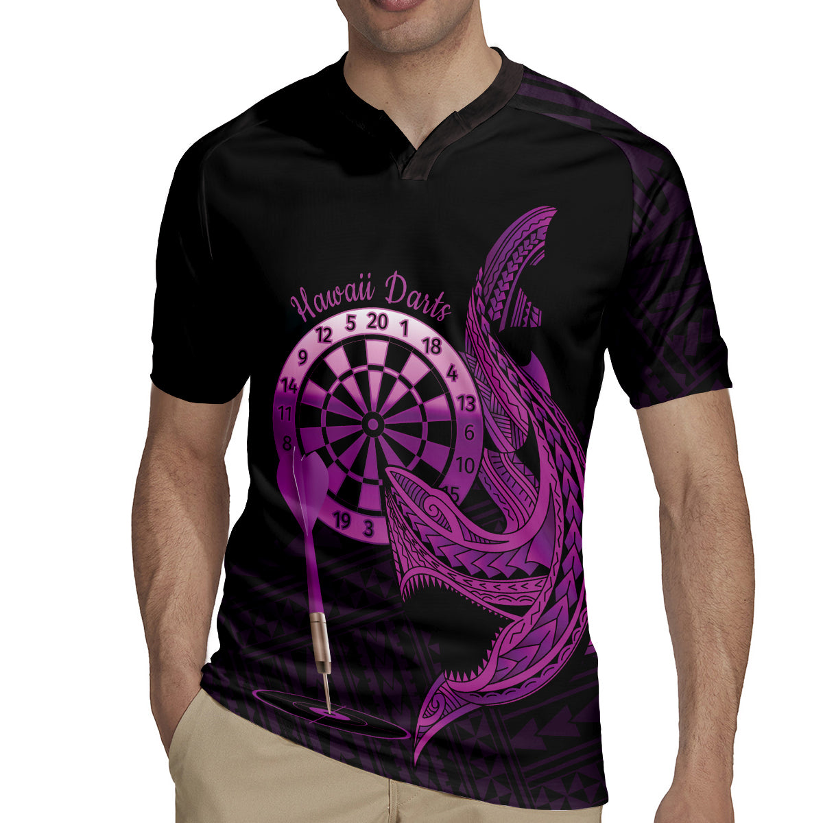 Aloha Hawaii Darts Rugby Jersey Dart Board With Polynesian Shark - Purple