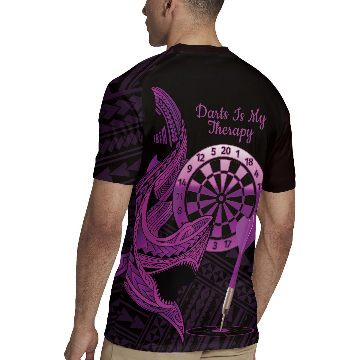 Aloha Hawaii Darts Rugby Jersey Dart Board With Polynesian Shark - Purple
