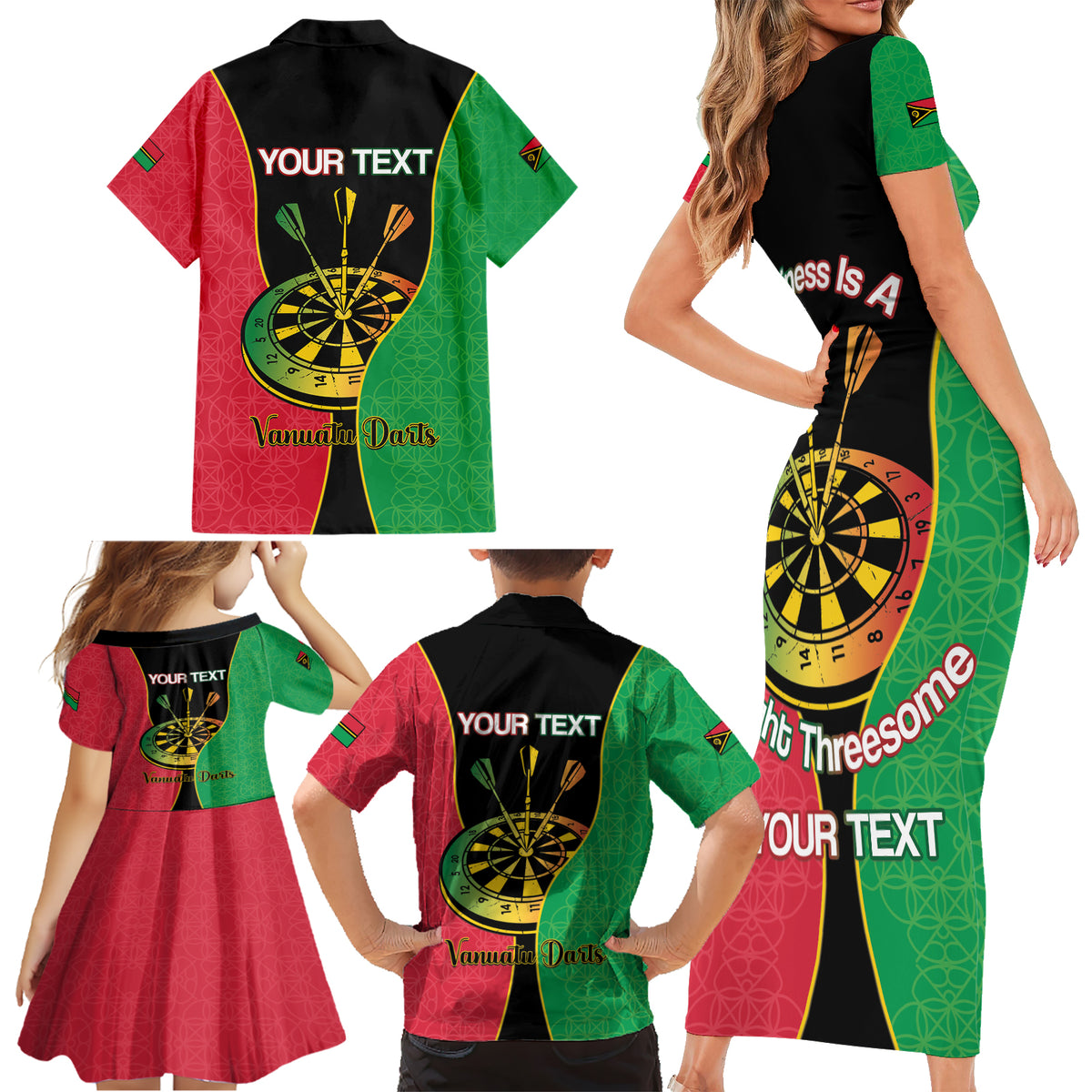 Personalised Vanuatu Darts Family Matching Short Sleeve Bodycon Dress and Hawaiian Shirt Happiness Is A Tight Threesome Sand Drawing Art LT14 - Polynesian Pride