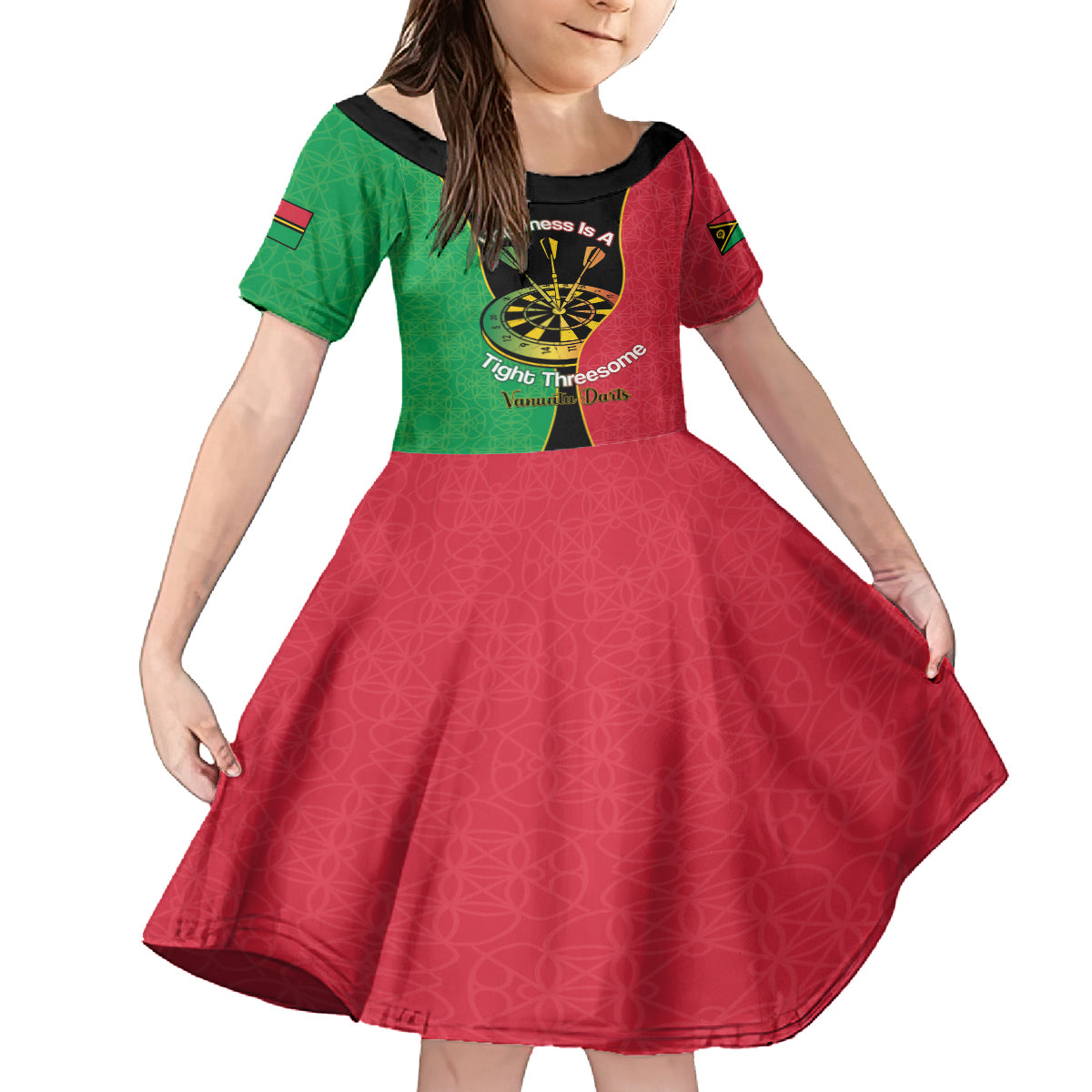 Personalised Vanuatu Darts Family Matching Summer Maxi Dress and Hawaiian Shirt Happiness Is A Tight Threesome Sand Drawing Art LT14 Daughter's Dress Red - Polynesian Pride