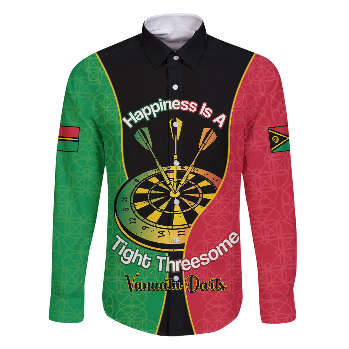 Personalised Vanuatu Darts Family Matching Summer Maxi Dress and Hawaiian Shirt Happiness Is A Tight Threesome Sand Drawing Art LT14 Dad's Shirt - Long Sleeve Red - Polynesian Pride