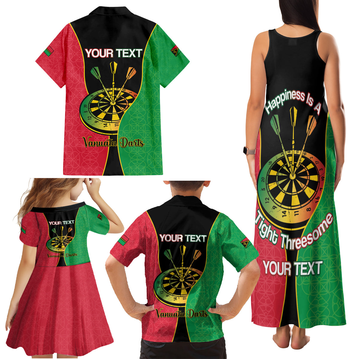 Personalised Vanuatu Darts Family Matching Tank Maxi Dress and Hawaiian Shirt Happiness Is A Tight Threesome Sand Drawing Art