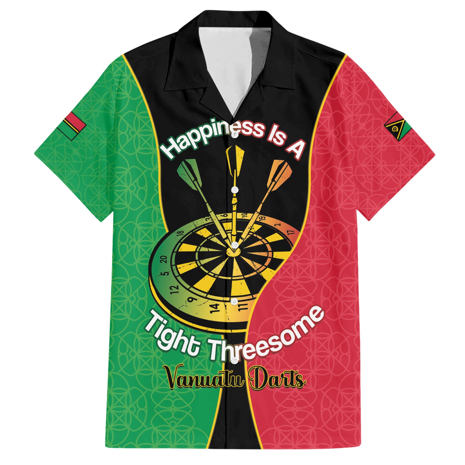 Personalised Vanuatu Darts Hawaiian Shirt Happiness Is A Tight Threesome Sand Drawing Art