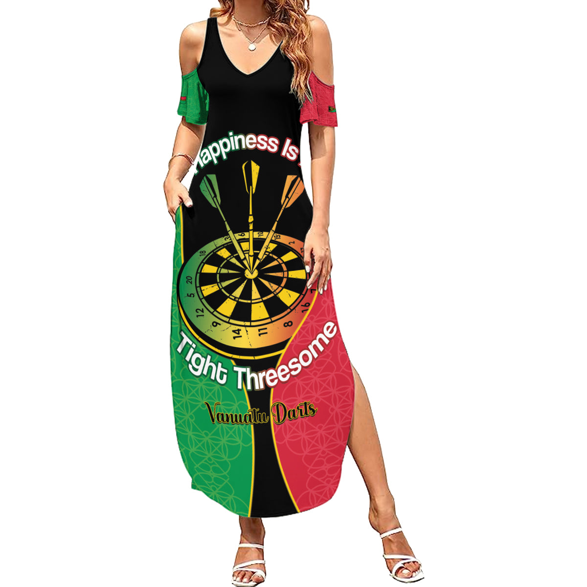 Personalised Vanuatu Darts Summer Maxi Dress Happiness Is A Tight Threesome Sand Drawing Art