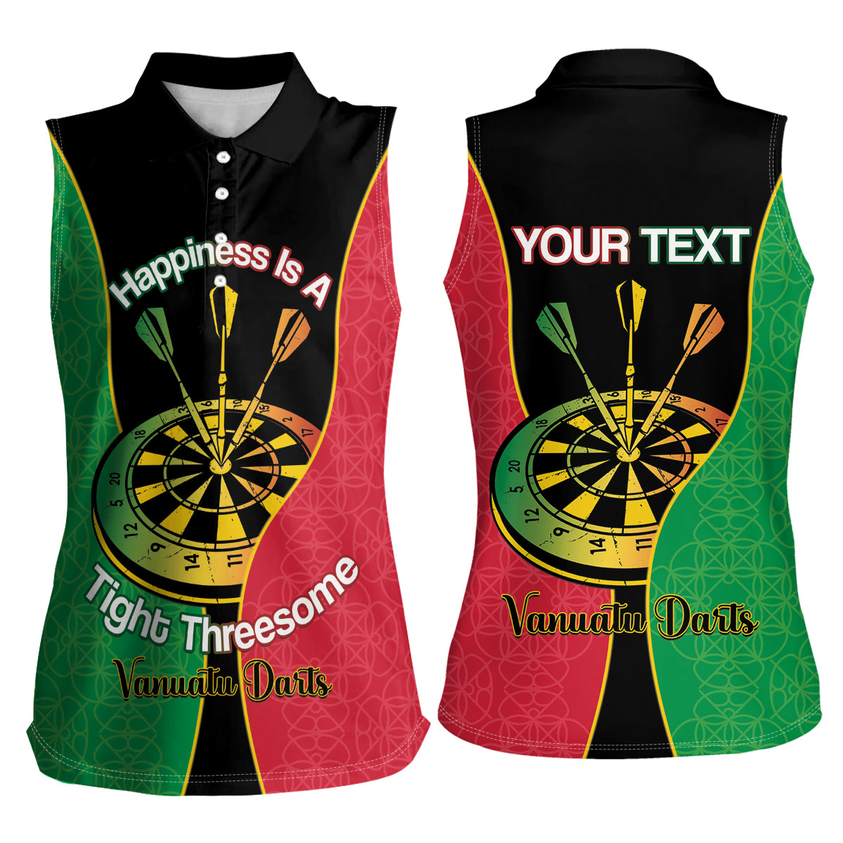 Personalised Vanuatu Darts Women Sleeveless Polo Shirt Happiness Is A Tight Threesome Sand Drawing Art