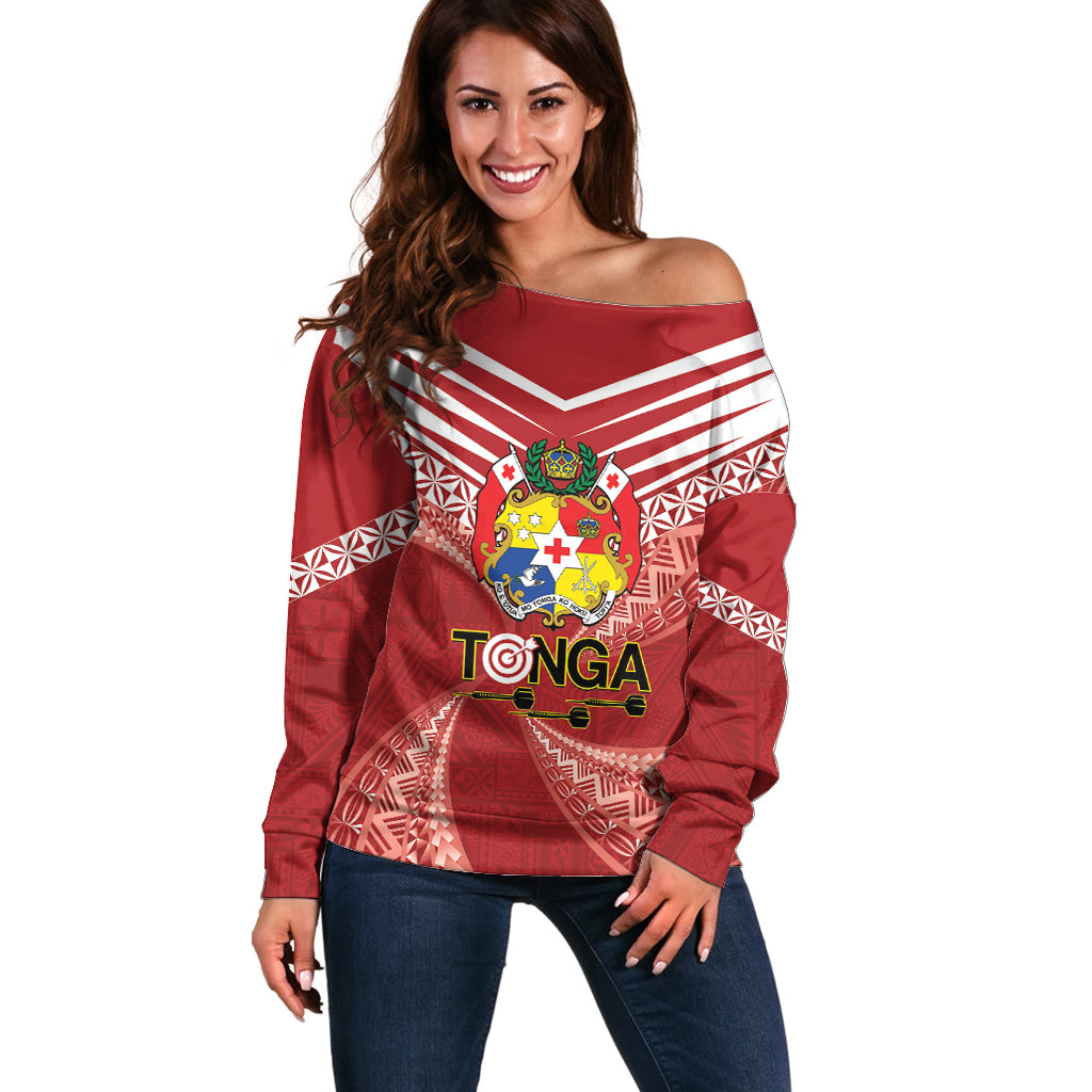 Tonga Darts Off Shoulder Sweater Tongan Ngatu Pattern