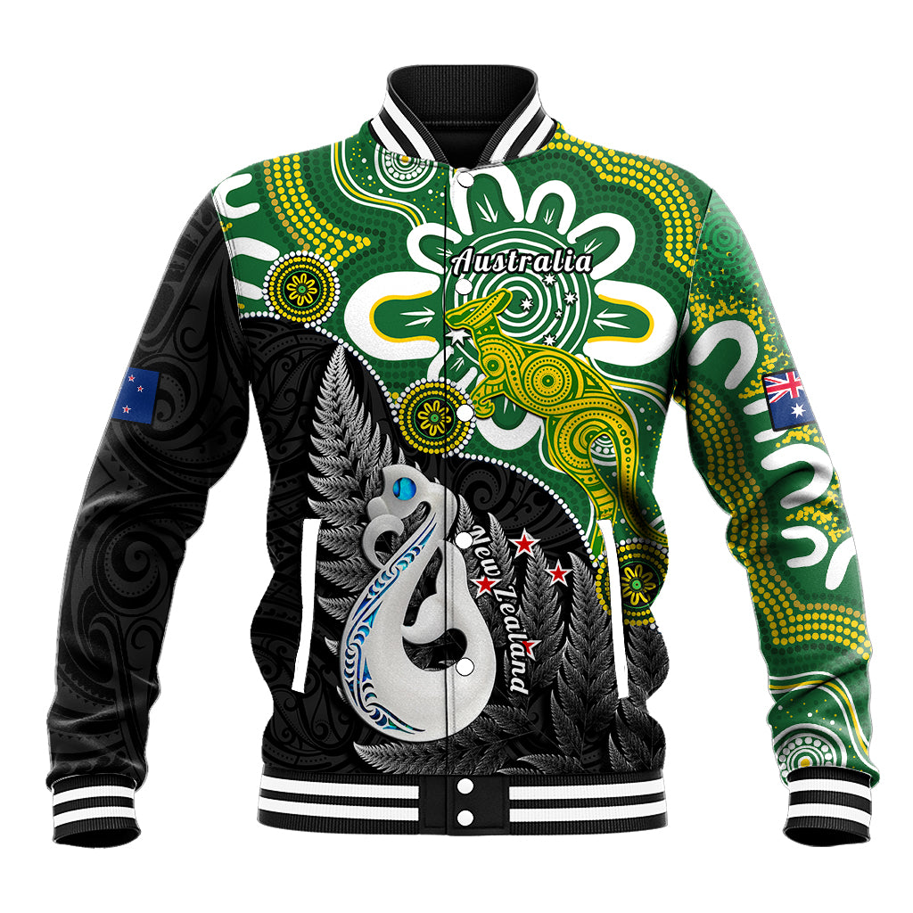 Personalised New Zealand And Australia Baseball Jacket Aboriginal Mix Aotearoa Maori Unique Style LT14 Unisex Green - Polynesian Pride