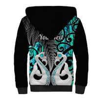 Personalised New Zealand Sherpa Hoodie Te Manaia Mangopare Maori And Fern Turquoise Style LT14 - Polynesian Pride