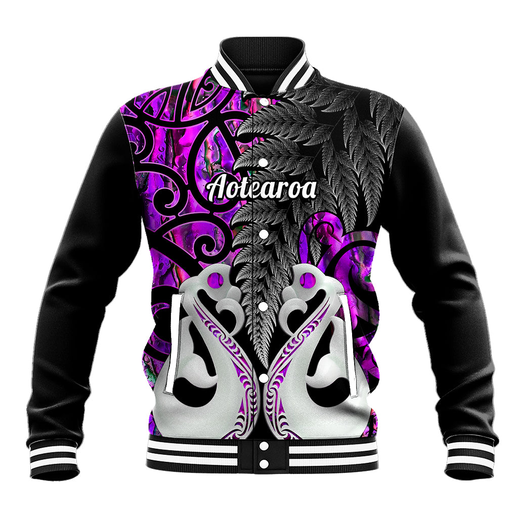 Personalised New Zealand Baseball Jacket Te Manaia Mangopare Maori And Fern Purple Style LT14 Unisex Purple - Polynesian Pride
