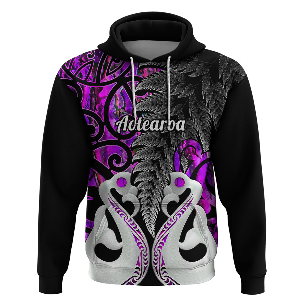 Custom New Zealand Hoodie Te Manaia Mangopare Maori and Fern Purple Style LT14 Pullover Hoodie Purple - Polynesian Pride