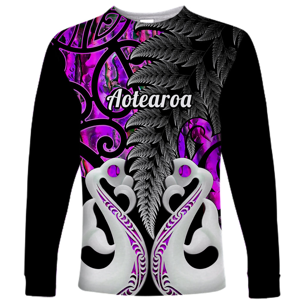 Personalised New Zealand Long Sleeve Shirt Te Manaia Mangopare Maori And Fern Purple Style LT14 Unisex Purple - Polynesian Pride