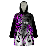 Personalised New Zealand Wearable Blanket Hoodie Te Manaia Mangopare Maori And Fern Purple Style LT14 One Size Purple - Polynesian Pride
