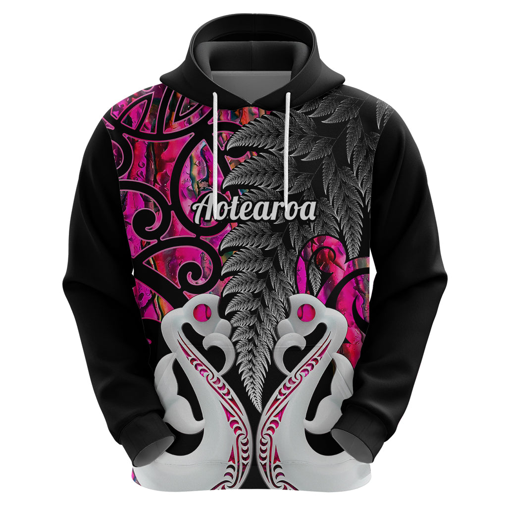 Custom New Zealand Hoodie Te Manaia Mangopare Maori and Fern Pink Style LT14 - Polynesian Pride
