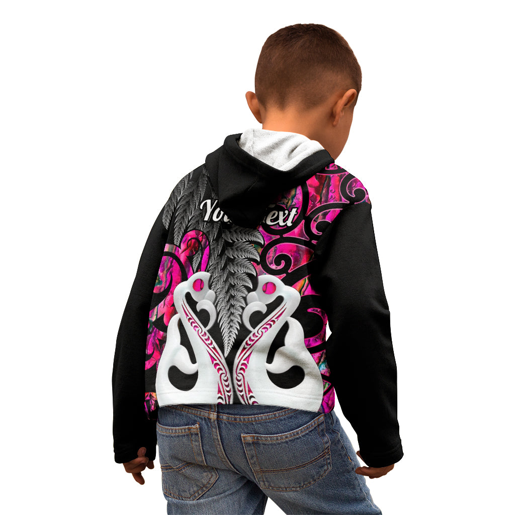 Personalised New Zealand Kid Hoodie Te Manaia Mangopare Maori And Fern Pink Style LT14 - Polynesian Pride