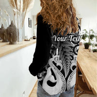 Personalised New Zealand Women Casual Shirt Te Manaia Mangopare Maori And Fern Black Style LT14 - Polynesian Pride