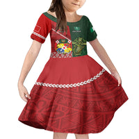 Custom Tonga And Ireland Rugby Family Matching Long Sleeve Bodycon Dress and Hawaiian Shirt Ikale Tahi With Shamrocks LT14 Daughter's Dress Red - Polynesian Pride