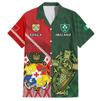 Custom Tonga And Ireland Rugby Family Matching Long Sleeve Bodycon Dress and Hawaiian Shirt Ikale Tahi With Shamrocks LT14 Dad's Shirt - Short Sleeve Red - Polynesian Pride