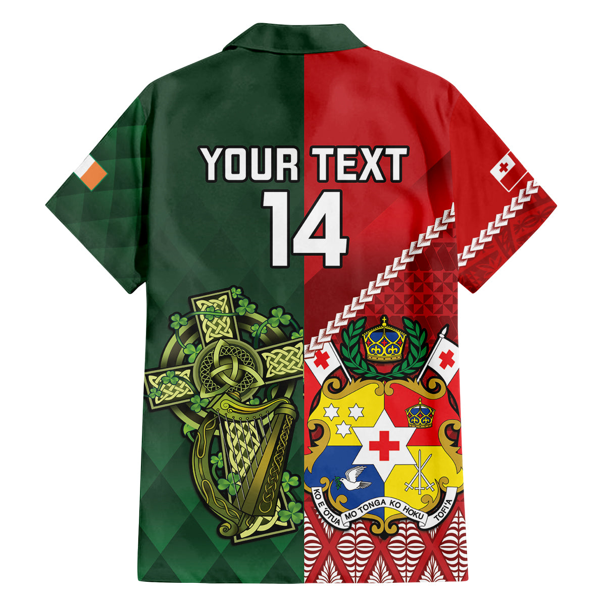 Custom Tonga And Ireland Rugby Family Matching Long Sleeve Bodycon Dress and Hawaiian Shirt Ikale Tahi With Shamrocks LT14 - Polynesian Pride