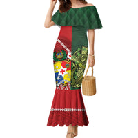 Custom Tonga And Ireland Rugby Family Matching Mermaid Dress and Hawaiian Shirt Ikale Tahi With Shamrocks LT14 Mom's Dress Red - Polynesian Pride