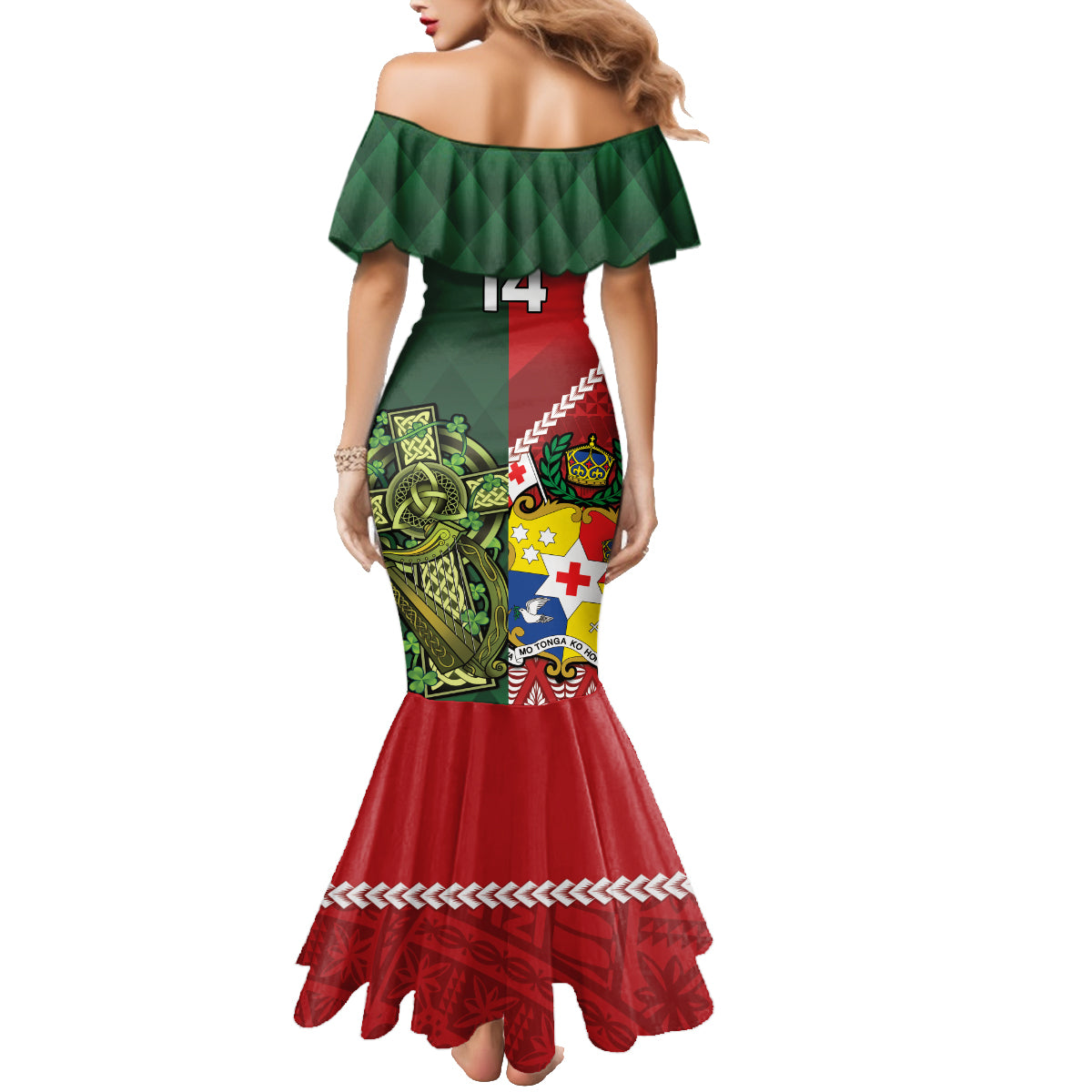 Custom Tonga And Ireland Rugby Family Matching Mermaid Dress and Hawaiian Shirt Ikale Tahi With Shamrocks LT14 - Polynesian Pride