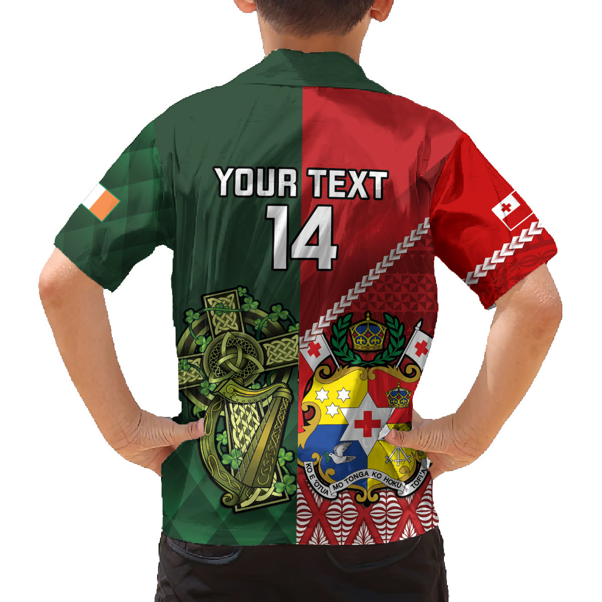 Custom Samoa And Ireland Rugby Family Matching Off The Shoulder Long Sleeve Dress and Hawaiian Shirt Ikale Tahi With Shamrocks