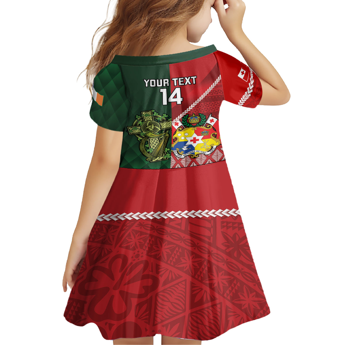 Custom Tonga And Ireland Rugby Family Matching Short Sleeve Bodycon Dress and Hawaiian Shirt Ikale Tahi With Shamrocks LT14 - Polynesian Pride