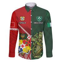 Custom Tonga And Ireland Rugby Family Matching Short Sleeve Bodycon Dress and Hawaiian Shirt Ikale Tahi With Shamrocks LT14 Dad's Shirt - Long Sleeve Red - Polynesian Pride
