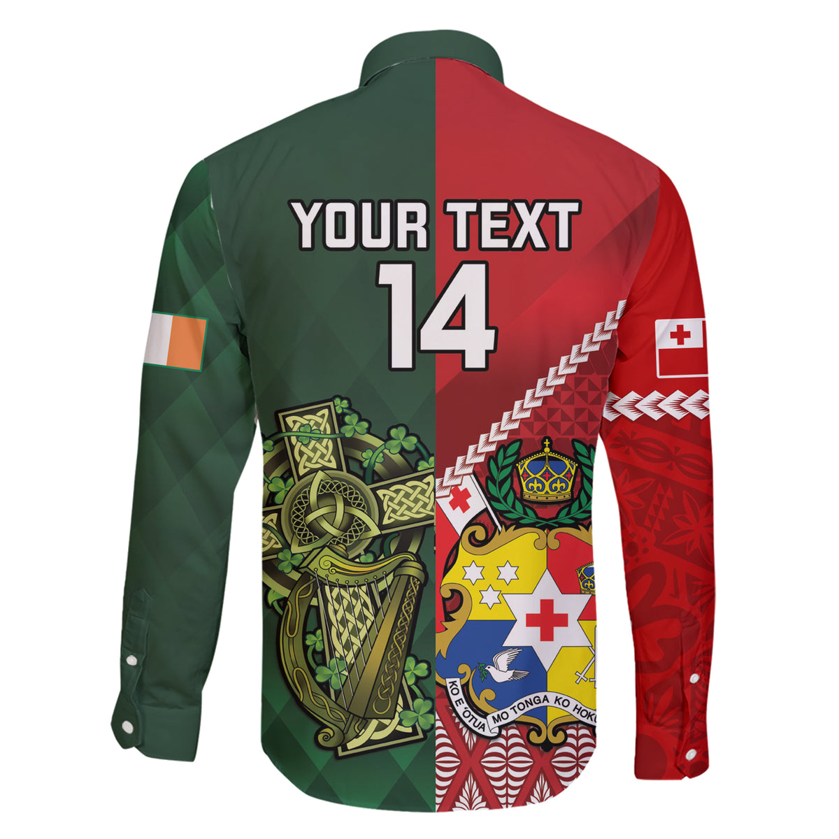 Custom Tonga And Ireland Rugby Family Matching Short Sleeve Bodycon Dress and Hawaiian Shirt Ikale Tahi With Shamrocks LT14 - Polynesian Pride