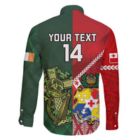 Custom Tonga And Ireland Rugby Family Matching Short Sleeve Bodycon Dress and Hawaiian Shirt Ikale Tahi With Shamrocks LT14 - Polynesian Pride