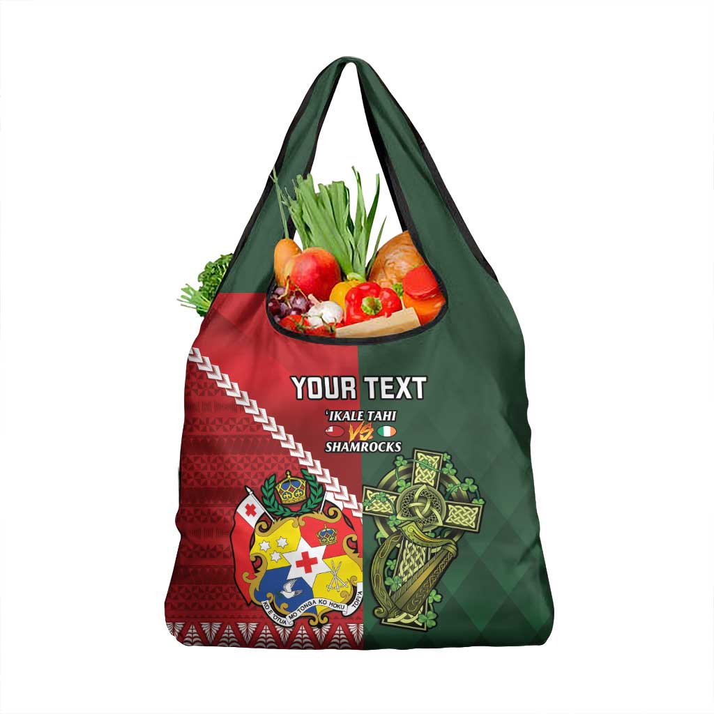 Custom Samoa And Ireland Rugby Grocery Bag Ikale Tahi With Shamrocks