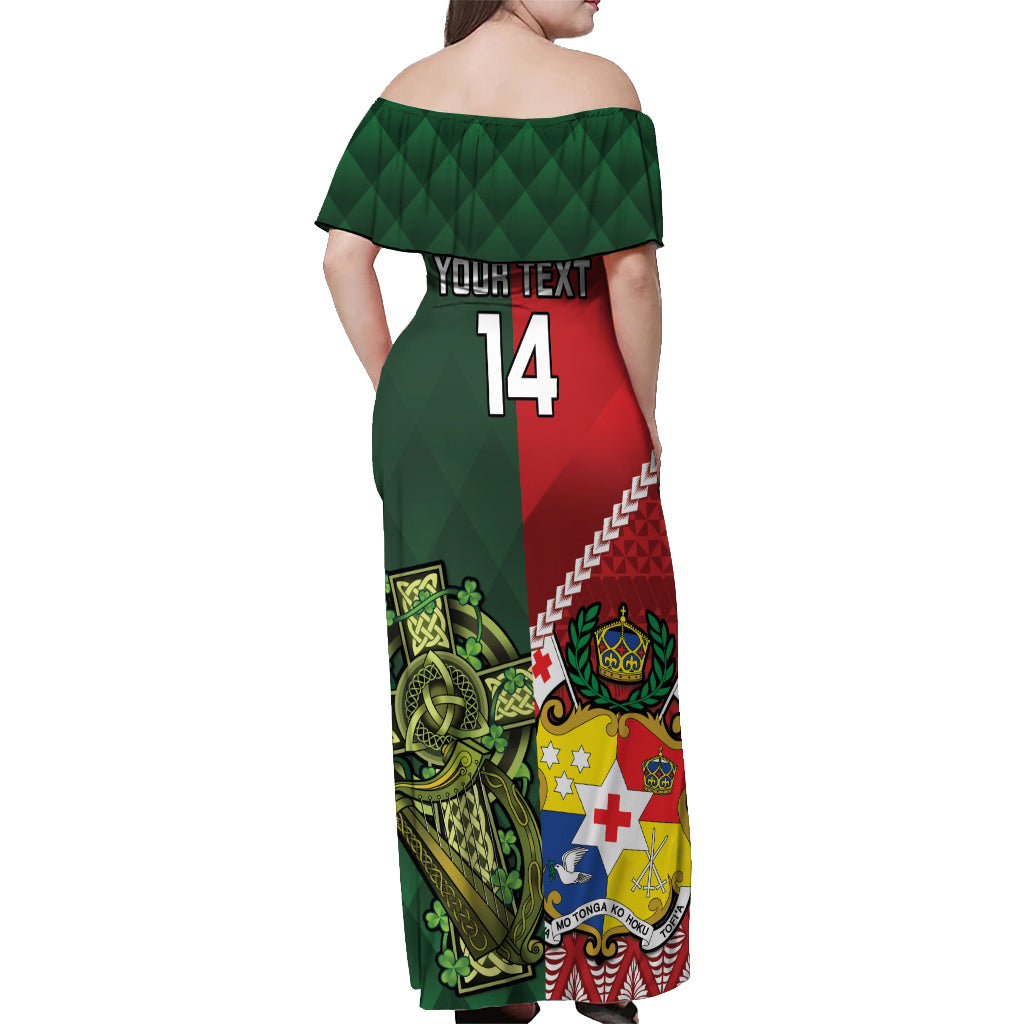 Custom Samoa And Ireland Rugby Off Shoulder Maxi Dress Ikale Tahi With Shamrocks
