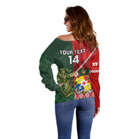 Custom Samoa And Ireland Rugby Off Shoulder Sweater Ikale Tahi With Shamrocks