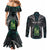 Personalised New Zealand Toki Couples Matching Mermaid Dress and Long Sleeve Button Shirt Silver Fern Mix Aotearoa Maori Pattern