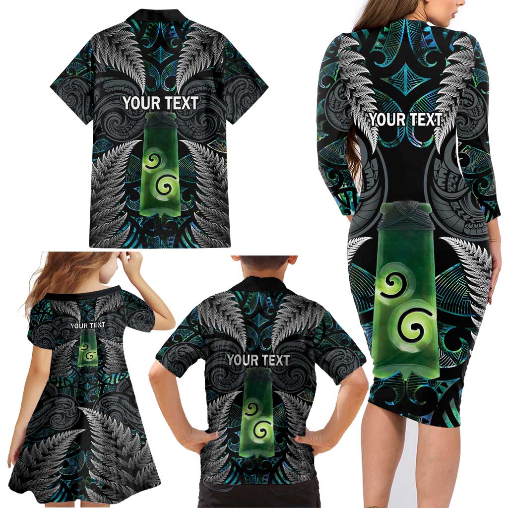 Personalised New Zealand Toki Family Matching Long Sleeve Bodycon Dress and Hawaiian Shirt Silver Fern Mix Aotearoa Maori Pattern LT14 - Polynesian Pride