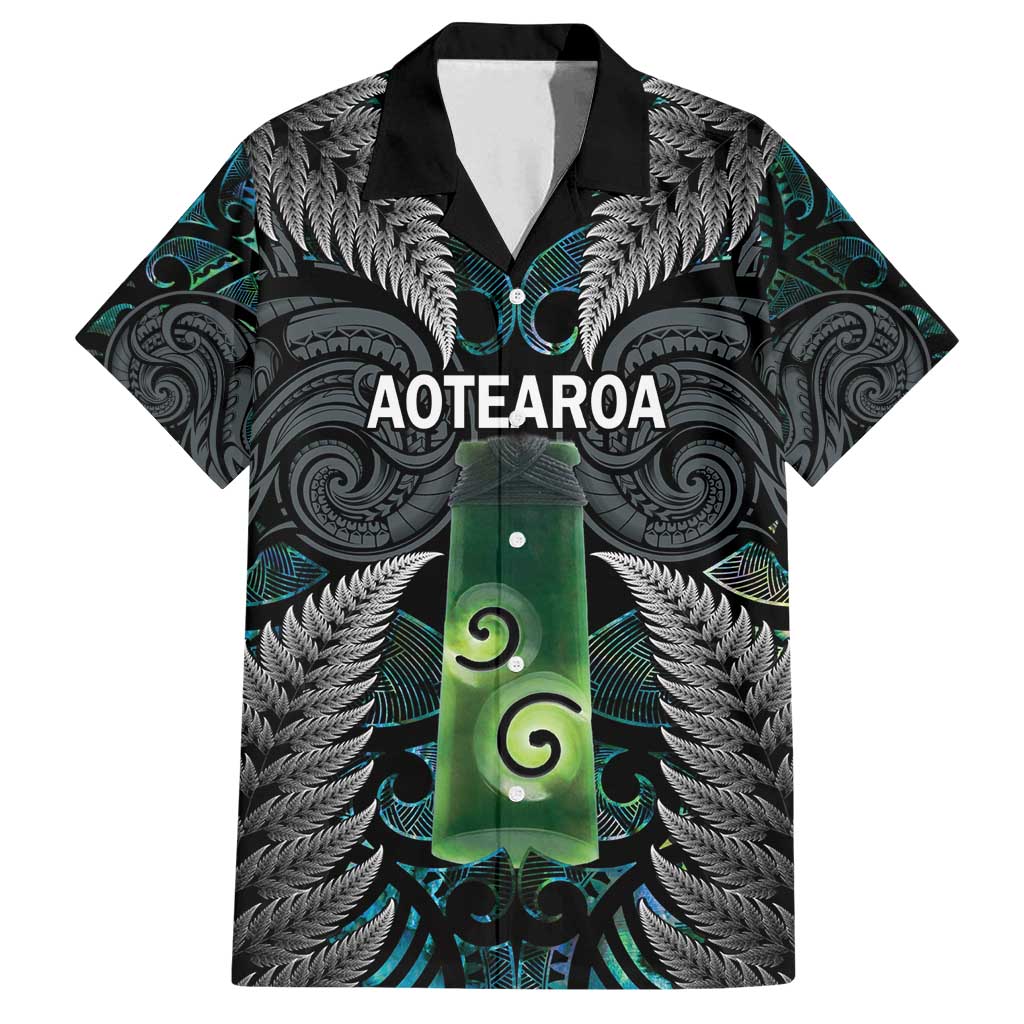 Personalised New Zealand Toki Family Matching Long Sleeve Bodycon Dress and Hawaiian Shirt Silver Fern Mix Aotearoa Maori Pattern LT14 Dad's Shirt - Short Sleeve Black - Polynesian Pride